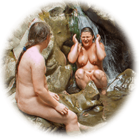 naturists in the waterfall