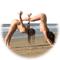 nude partner yoga girls on beach