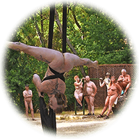 Aerial silk performers at Bodyfest