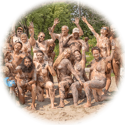 clay covered people at bodyfest 2021